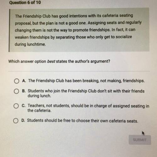 Which answer option beat states the author’s argument?