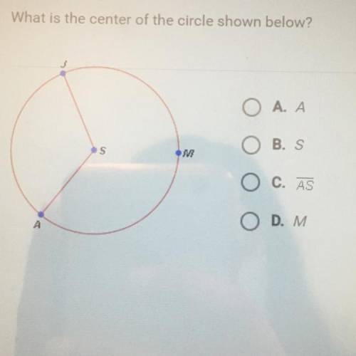 What is the. Enter of the circle shown below A.A B.S C.AS D.M