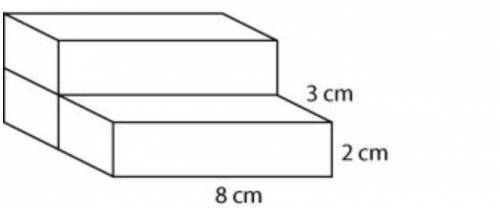 The three-dimensional figure is composed of three congruent rectangular prisms with the dimensions