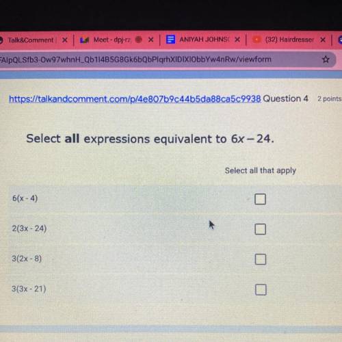 Select all expressions equivalent to 6x- - 24.
