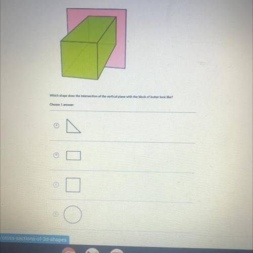 The figure below shows a block of butter.

Which shape does the intersection of the vertical plane