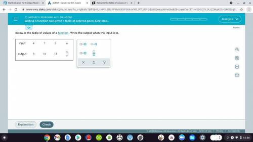 Below is the table of values of a function. Write the output when the input is n.

Input 4 7 9 n