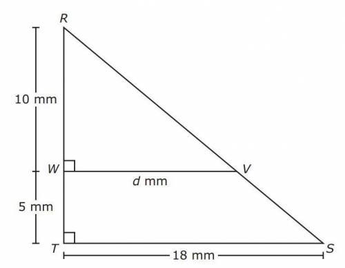 Triangle RST is similar to triangle RVW. What is the value of d in millimeters?