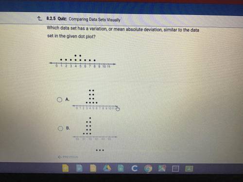 Which data set has a variation,or mean absolute deviation,similar to the data set in the given dot