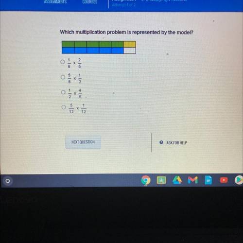 Which multiplication problem is represented by the model?

A)1/6*2/5
B)5/6*1/2
C)1/2*4/5
D)5/12*1/