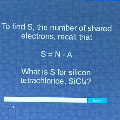 To find S, the number of shared

electrons, recall that 
S = N-A
What is S for silicon
tetrachlori
