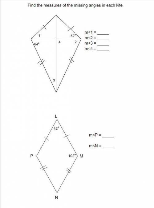 Find the measures of the missing angles in each kite.Will give brainliest for full answer (posting
