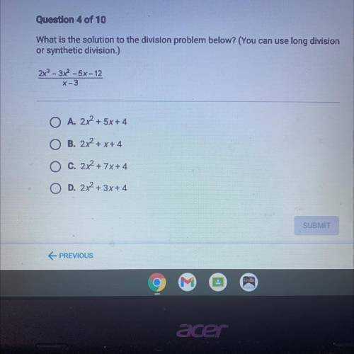 What is the solution to the division problem below? (You can use long division

or synthetic divis