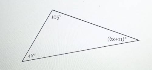 The measures of the angles of a triangle are shown below. solve for x ​