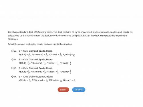 Liam has a standard deck of 52 playing cards. The deck contains 13 cards of each suit: clubs, diamo