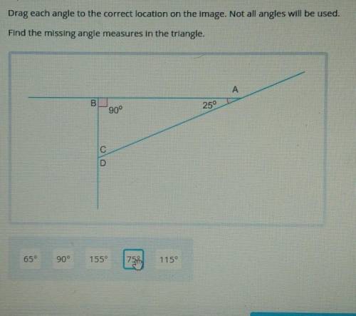 Drag each angle to the correct location on the image. Not all angles will be used. Find the missing