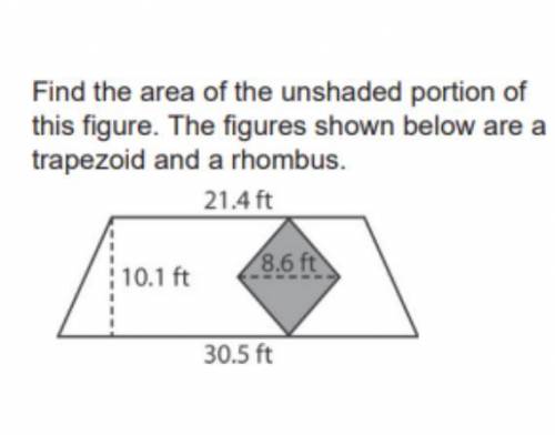 Find the area of the unshaded portion of this figure. The figures shown below are a trapezoid and r