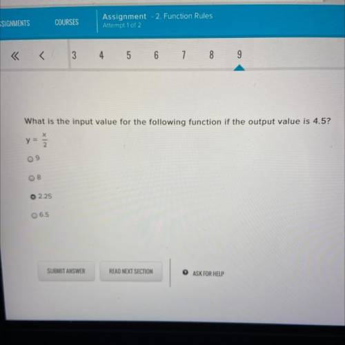 What is the input value for the following function if the output value is 4.5?