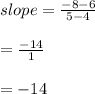 slope =  \frac{ - 8 - 6}{5 - 4}  \\  \\  =  \frac{ - 14}{1}  \\  \\  =  - 14