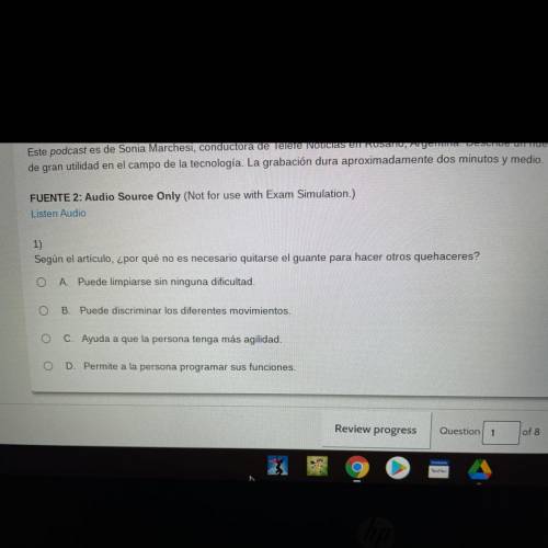 1)
 

Según el artículo, ¿por qué no es necesario quitarse el guante para hacer otros quehaceres?
O