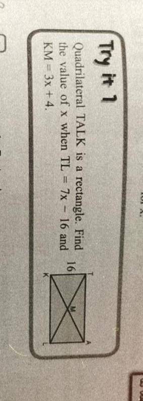 Quadrilateral TALK is a rectangle. Find the value​