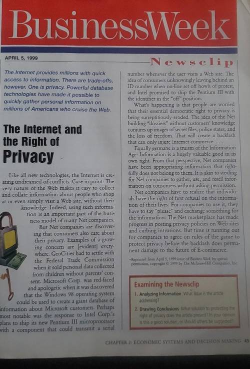 What solution to protecting the

right of privacy does the article present? In your opinionis this