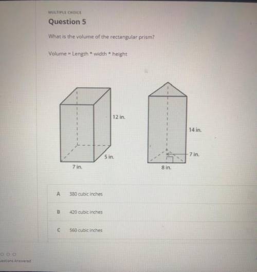 What is the volume of the rectangular prism?
Volume = Length * width * height