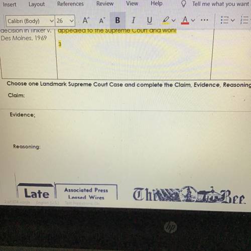 Choose one Landmark Supreme Court Case and complete the Claim, Evidence, Reasoning:

Claim:
Eviden
