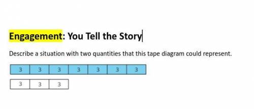 Describe a situation with two quantities that this tape diagram could represent.