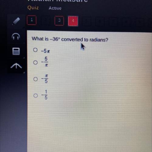 What is -36° converted to radians?