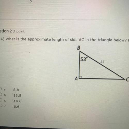 What is the approximate length of side AC in the triangle below? Round your answer to the nearest t