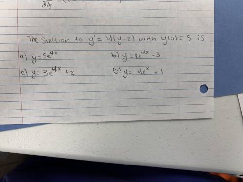 The solution to dy/dx = 4(y-2) ; y(0)=5