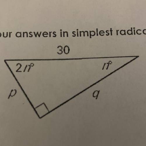 Find the value of each variable write your answers in the simplest radical form