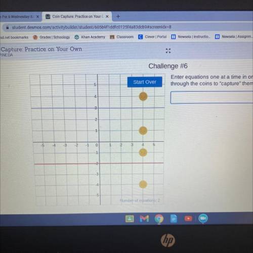 Enter equations one at a time in order to send a line
through the coins to capture them.