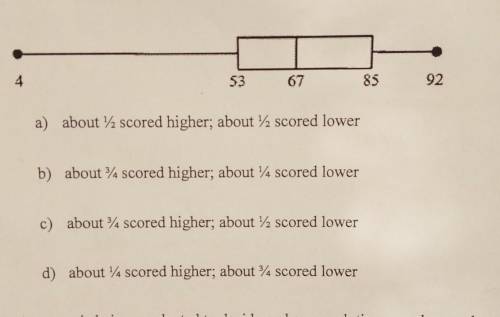 The box-and-whisker plot shown represents the results of a final exam. Jimmy earned an 85 on the ex