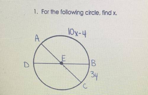 For the following circle find X