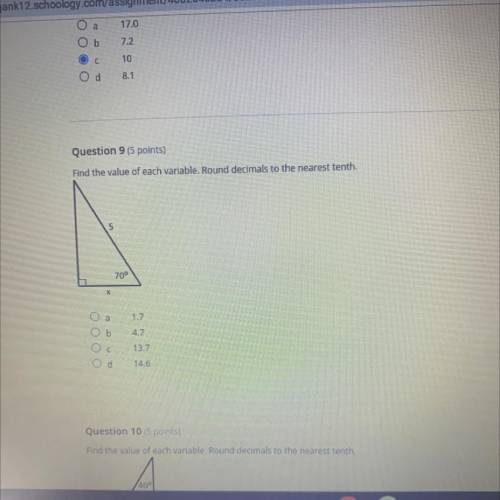 Find the value of each variable. Round decimals to the nearest tenth.