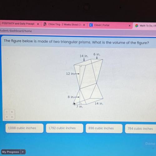 The figure below is made of two triangular prisms. What is the volume of the figure?