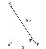 In ΔPQR, the measure of ∠R=90°, the measure of ∠P=38°, and PQ = 62 feet. Find the length of RP to t