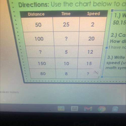 Write a formula that you can use to calculate

speed (use d (distance), t (time), s (speed), and
m