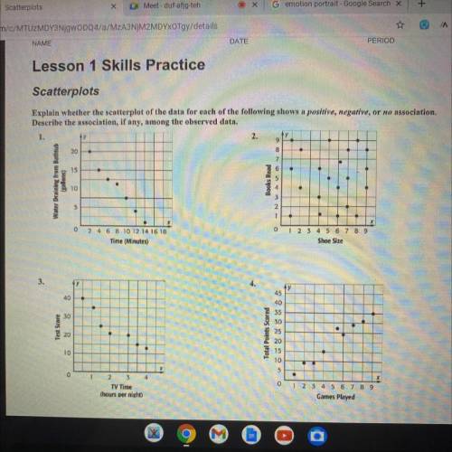 Could someone help me ? <33 Lesson 1 Skills Practice

Scatterplots
Explain whether the scatterp