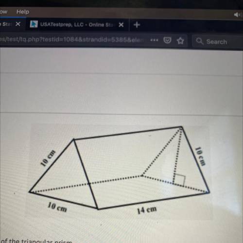 Find the lateral surface area of the triangular prism.

A) 360 cm2
B) 380 cm2
C) 400 cm2
D) 420 cm