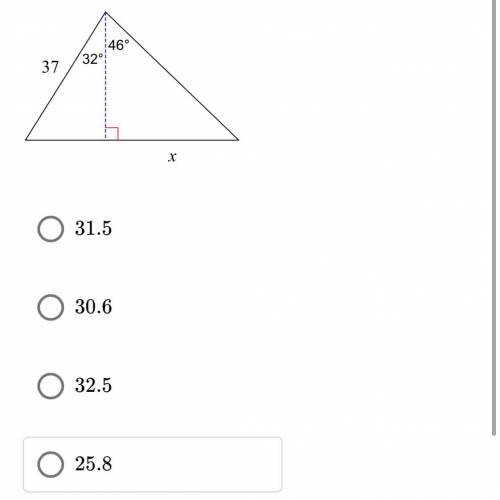 Find the length of the e side labeled x