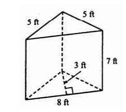 Find the volume of the triangular prism below.

A) 28 cubic feet
B) 168 cubic feet
C) 84 cubic fee