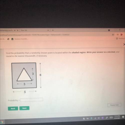 Find the probability that a randomly chosen point is located within the shaded region. Write your a