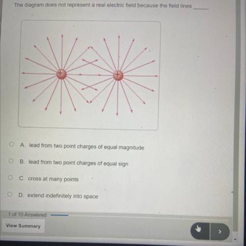 The diagram does not represent a real electric field because the field lines__
NEED ANSWERS NOW