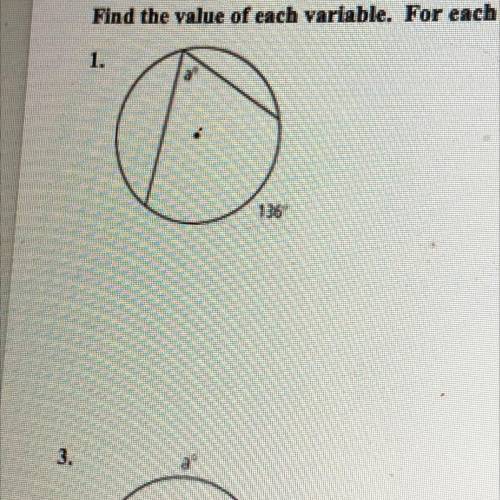 Find the value of each variable. The dot represents the center. PLEASEEEEEEEE HELP ME OUT BRO PLEAS