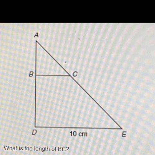 Given ADE with AD= 5 centimeters, BD= 3 centimeters and DE= 10 centimeters

What is the length of