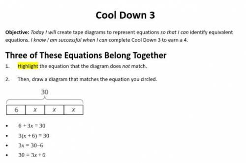 Highlight the equation that the diagram does not match.
(Need answer fast)