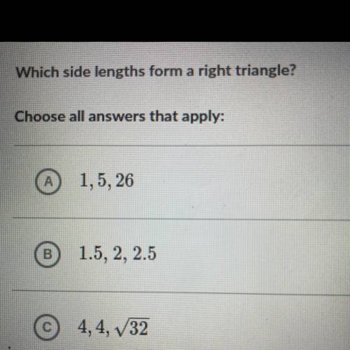 Which side lengths form a right triangle?