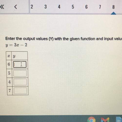 Enter the output values with the given function and Input values().

y=32 - 2
LY
6
5
4
7