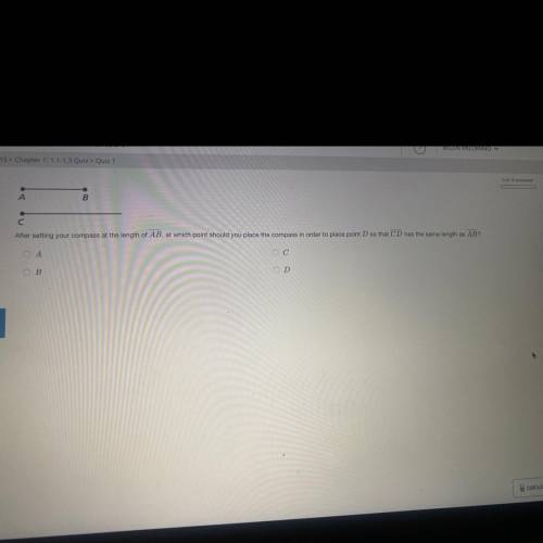A

B
С
After setting your compass at the length of AB, at which point should you place the compass