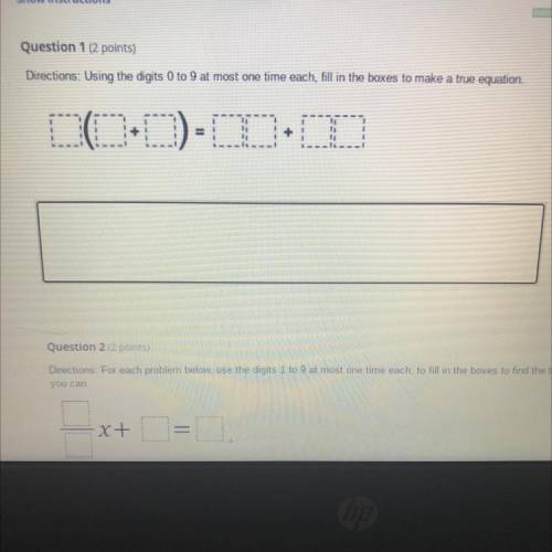 Using the digits 0 to 9 at most one time each, fill in the boxes to make a true equation.