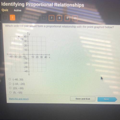 Which ordered pair would form a proportional relationship with the point graphed below?

40
(-20,