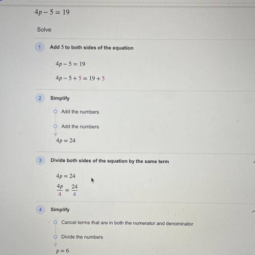 4p - 5 = 19 i need the steps to solve it